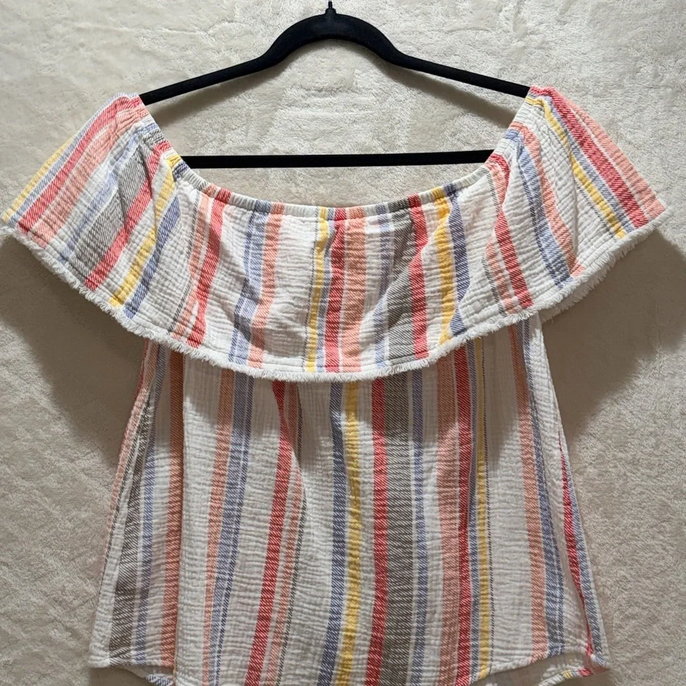 Allison Joy Striped Off Shoulder Ruffle Cotton Top M Summer Picnic Ready!